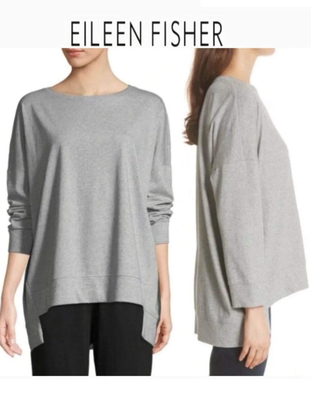 Eileen Fisher Organic Cotton Relaxed Sweatshirt Heather Grey Size Large